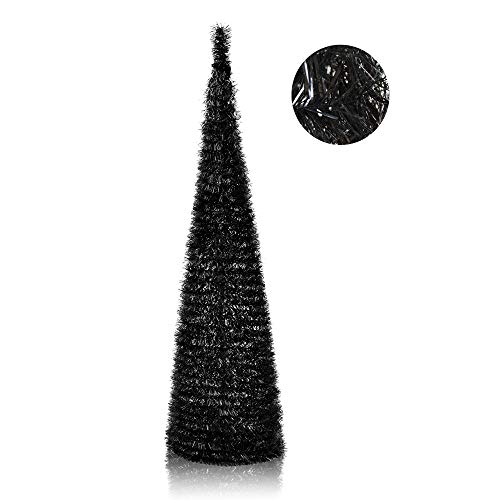5' Slim Black Tinsel Pop-Up Artificial Halloween Christmas Tree,Collapsible Pencil