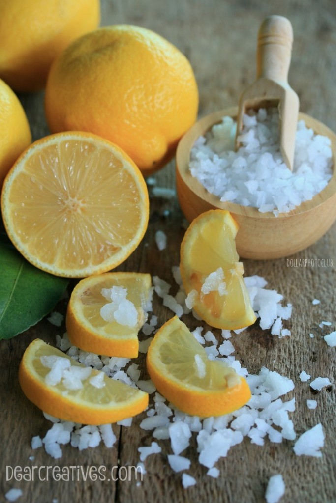 Natural Beauty Tips |Lemons and sea salt for making a lemon scrub