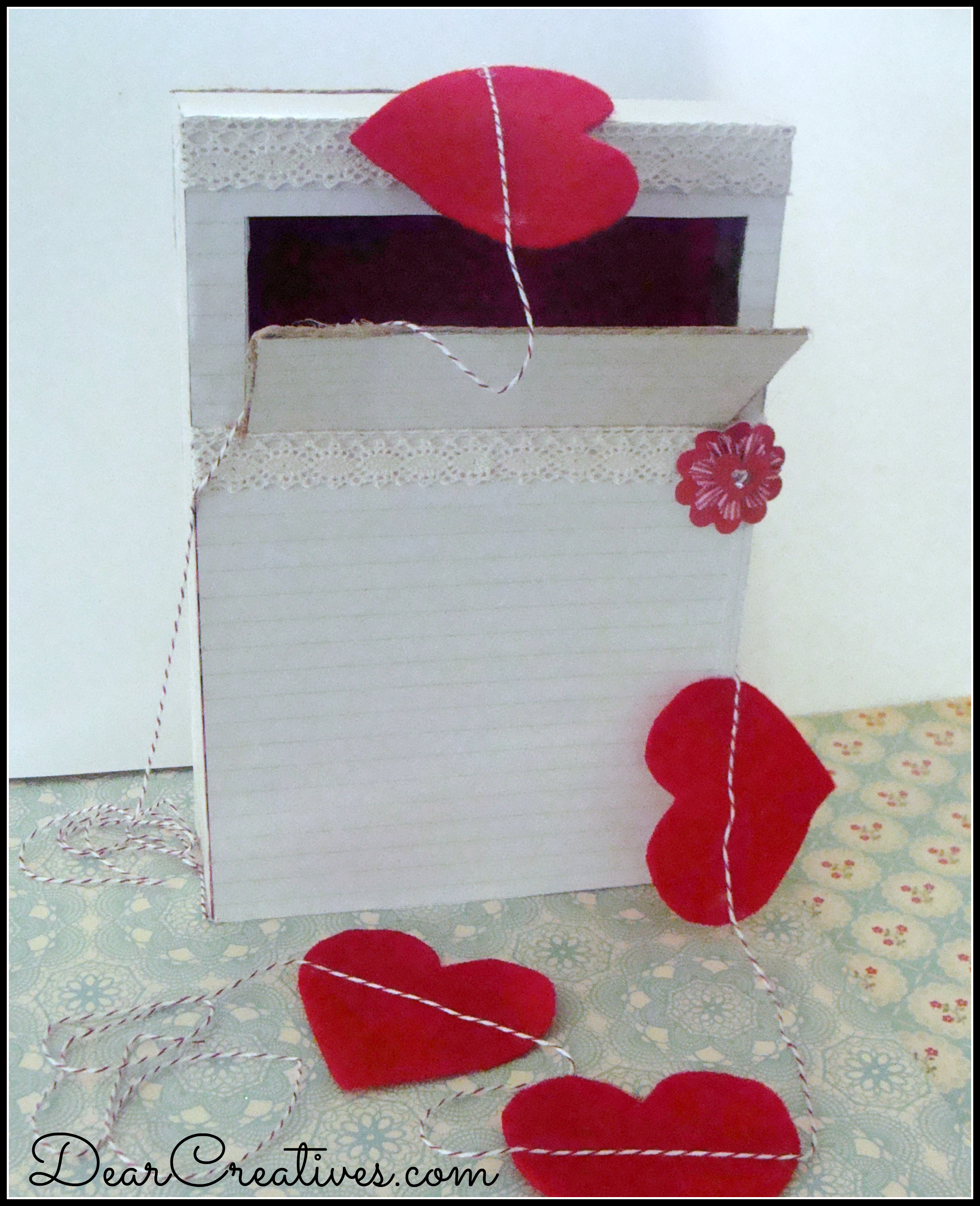 Valentine box & hearts, felt hearts banner