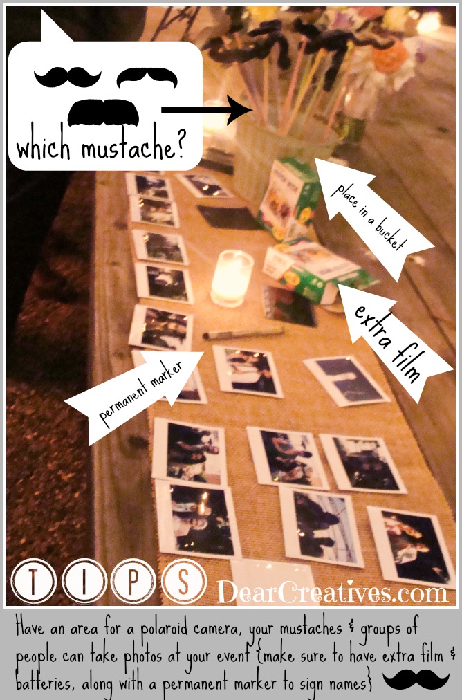 Mustache Prop Party tips, Mustache props - This is great for a wedding activity, party or event. DearCreatives.com - Theresa Huse 