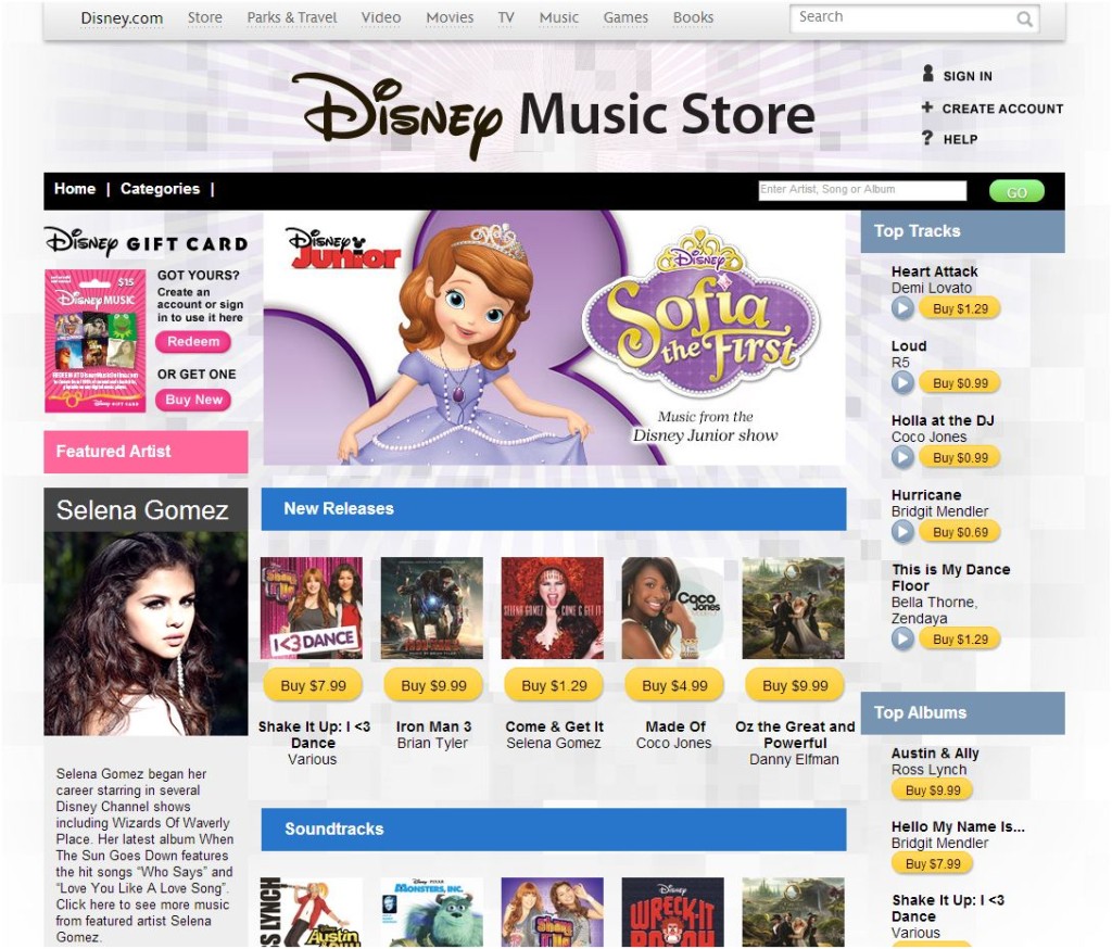 Disney music store screen shot