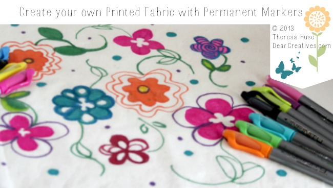 Fabric Print made with permanent markers, print on fabric, flower fabric, handmade fabric, Theresa Huse 2013-