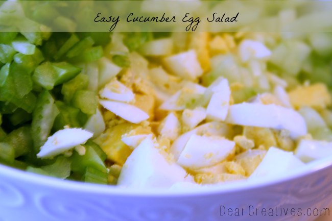 how to make egg salad - chopped hard boiled eggs celery and cucumbers in a bowl find all the ways to adapt this tasty recipe with hard boiled eggs. DearCreatives.com