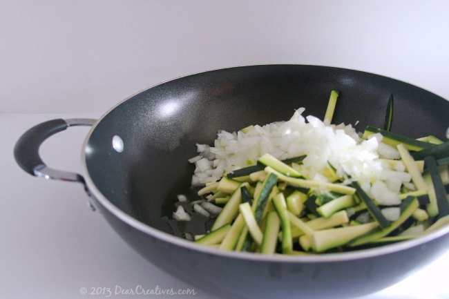 Chopped Veggies in a pan_Zucchini_ Onions _ Garlic_Theresa Huse 2013