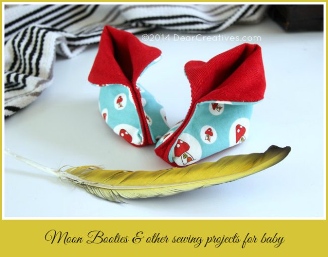 Baby Booties with mushroom fabric_moon-booties_sewing_handmade_Theresa Huse 2014