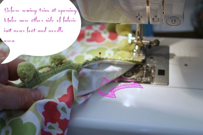 sewing trim at pillow opening_