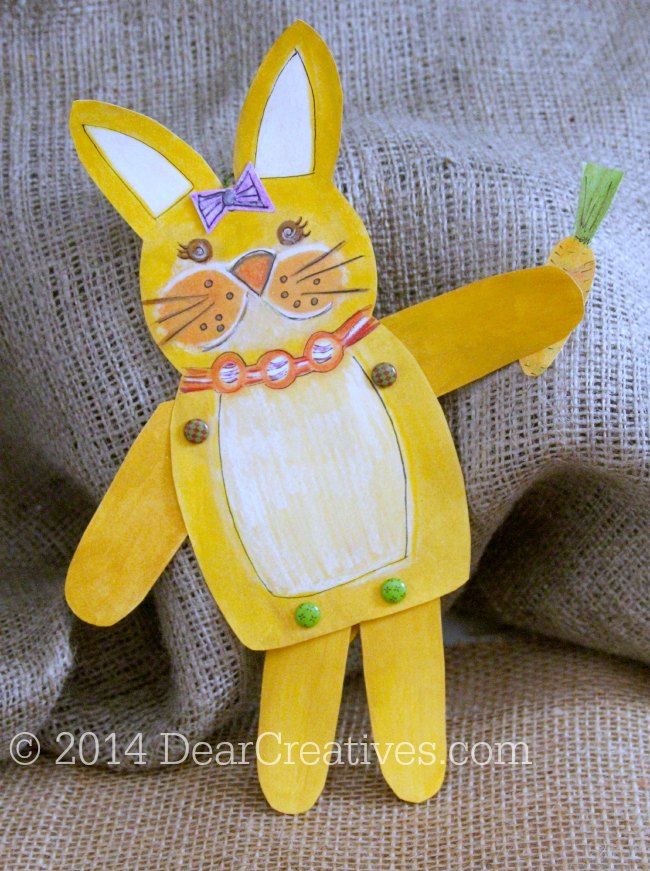 Bunny with a carrot and bow on head_ hand painted bunny_ paper crafts