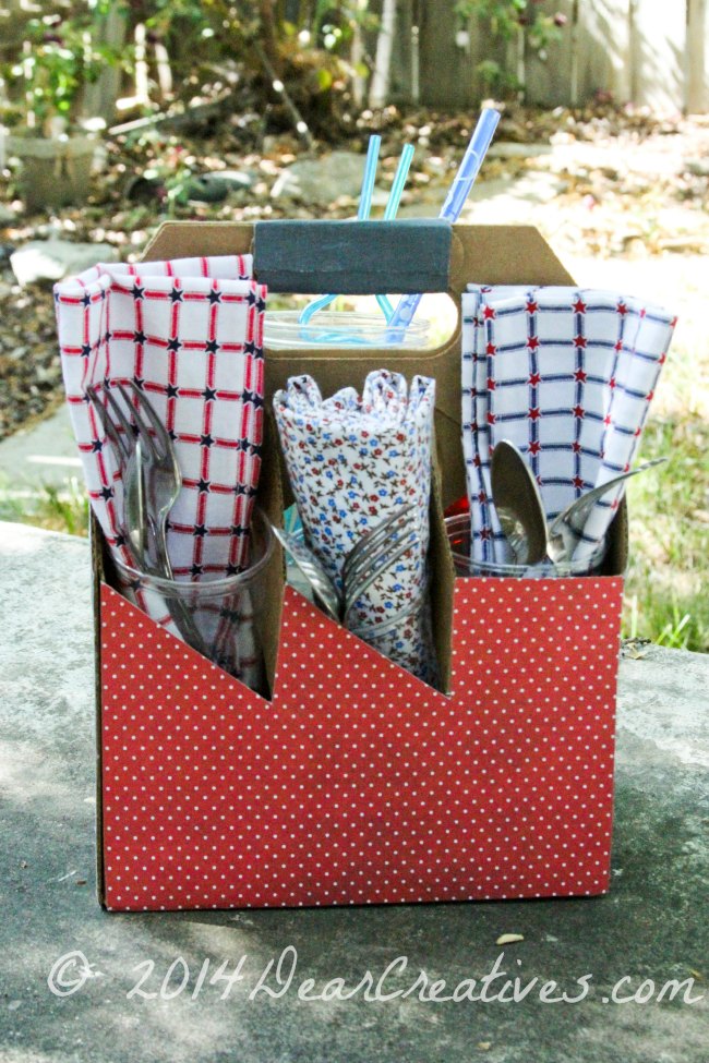 Red-White-Blue-Utensil carrier with cloth napkins and utensils