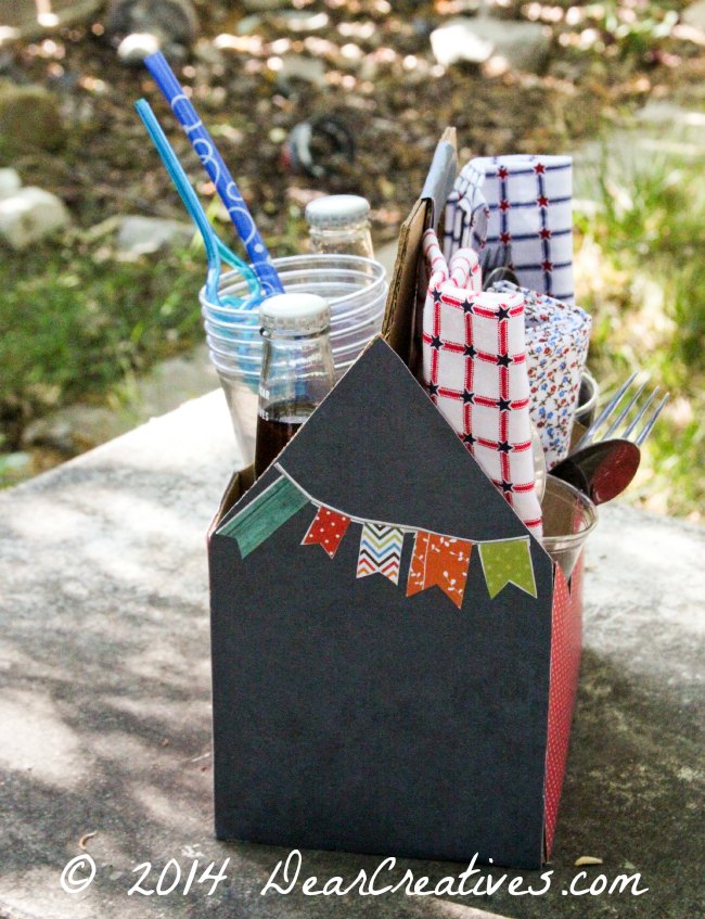 Utensil carrier with cloth napkins and supplies_