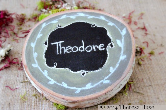 Chalkboard paint and name on wood round_ hand painted_