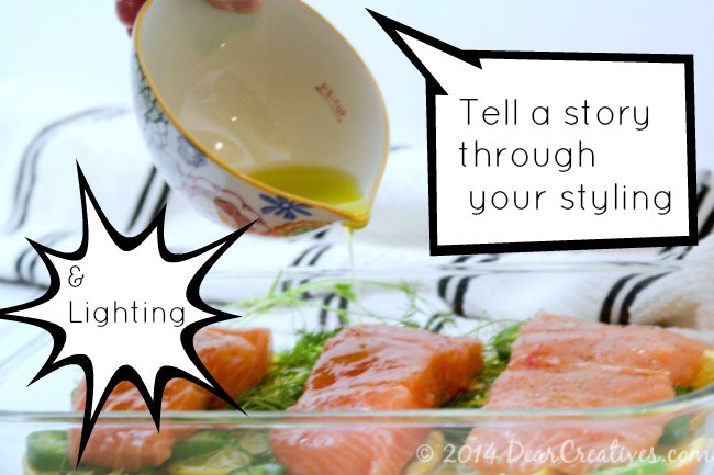 Tell a Story Through Your Food Photography Styling_Olive oil being poured over salmon in a baking dish