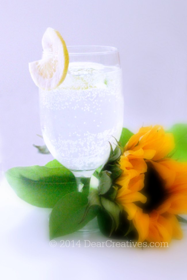 sparkling water in a glass with lemon_