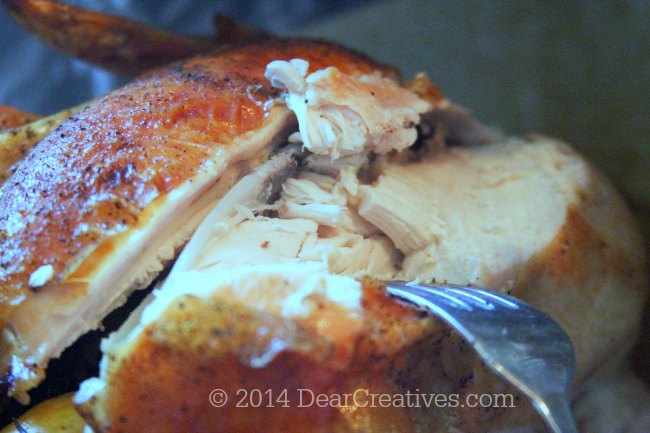 Oven Roasted Chicken - Chicken Breast with a fork in it_