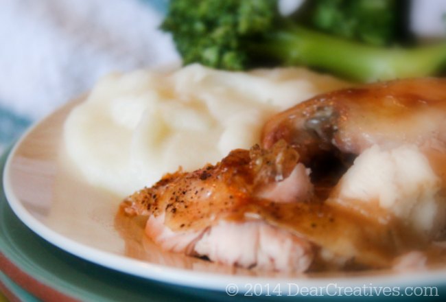 Oven Roasted Chicken- Chicken mashed potatoes and broccoli on a plate_ Chicken on a plate_