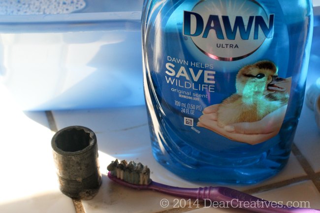 Dirty Socket _Toothbrush for scrubbing and Dawn Dish Washing liquid