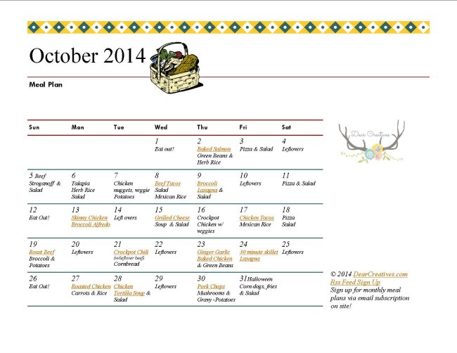October Meal Plan _DearCreatives.com