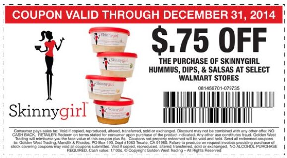 SkinnyGirl Hummus Walmart Coupon