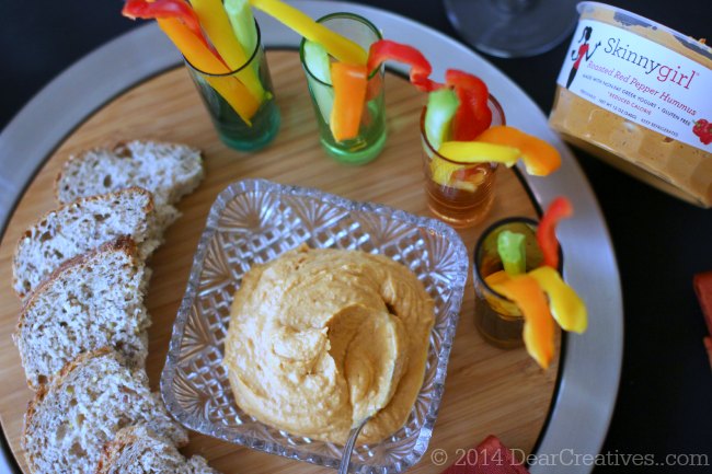 appetizer tray with veggies bread and hummus_