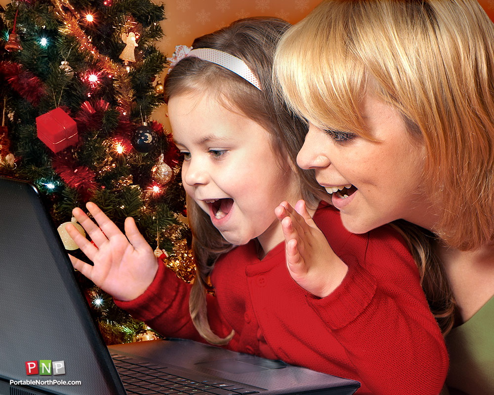 PNP Santa Mom and daughter watching Santa Video Greeting