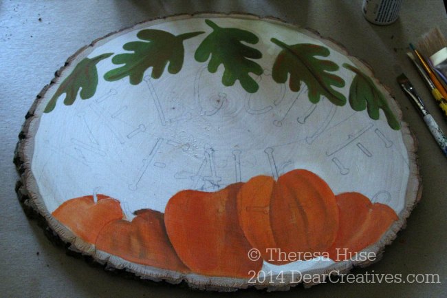 work of fall craft painting_ welcome fall _ pumpkins and leaves falling_