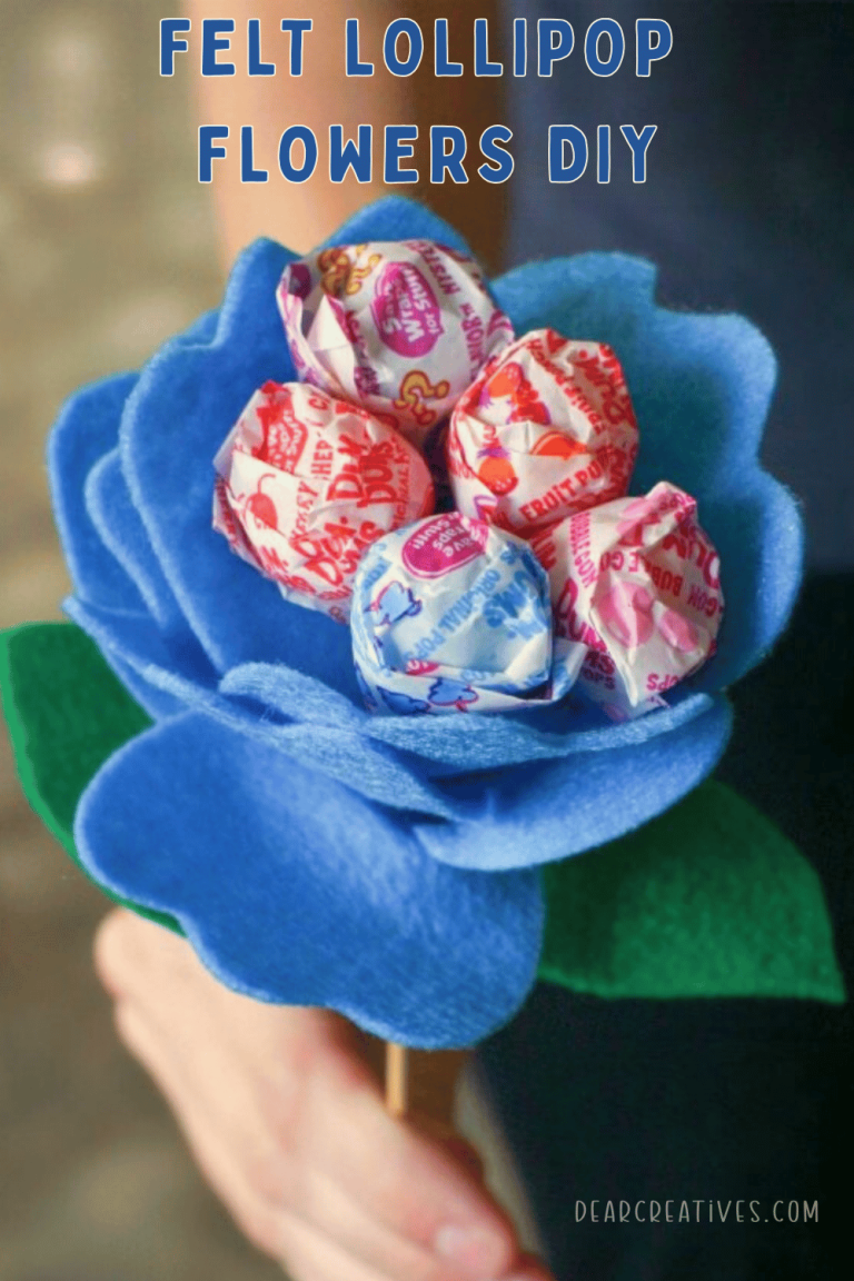 hand holding colorful felt lollipop flowers DIY spring craft