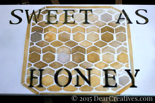 Home Decor Ideas | Honey Comb Stenciled cabinet door that says sweet as honey