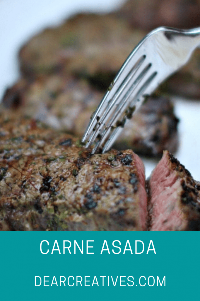 Carne Asada Grilled Steak - Steak Marinade Recipe - Easy to make, marinate the steak in and grill. Flavorful, juicy steak cooked on the grill. DearCreatives.com