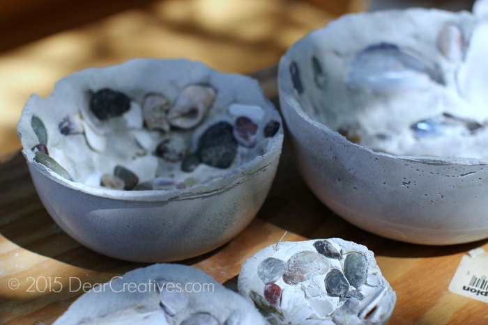 Concrete Trends| Elegant Home Decor | Dry Cement bowls with sea shells prior to painting