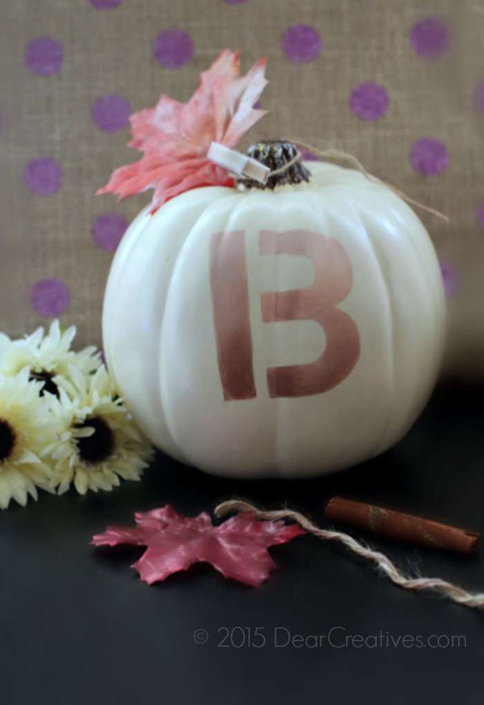 DIY Craft Project | Verticle Close up of B Stenciled on a pumpkin