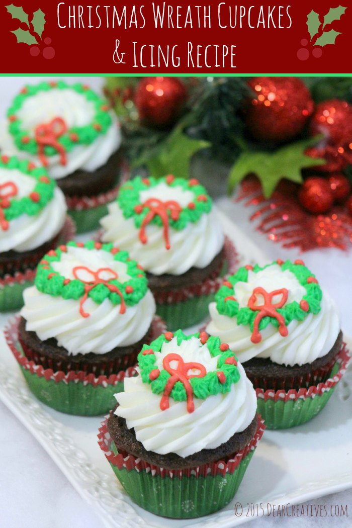 Wreath Cupcakes - Cupcakes recipes and Frosting and Icing Recipe to make your own holiday wreath cupcakes