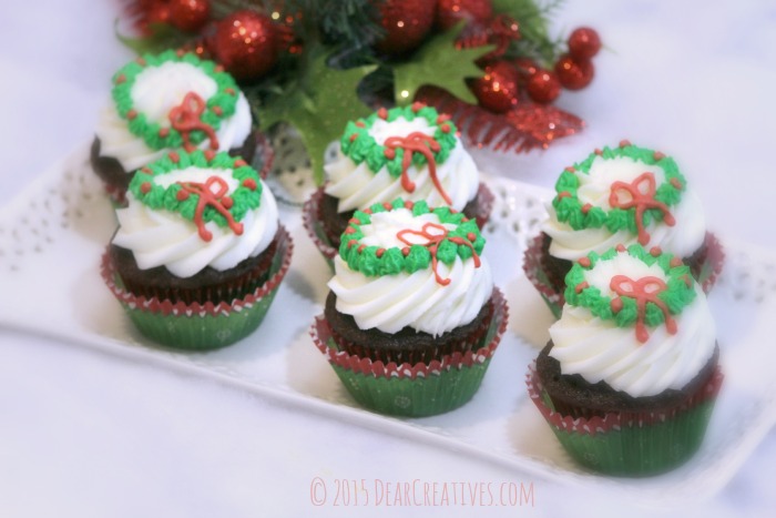 Wreath Cupcakes Frosting and Icing Recipe Holiday Cupcakes Recipe- make these for any Christmas party or celebration. 