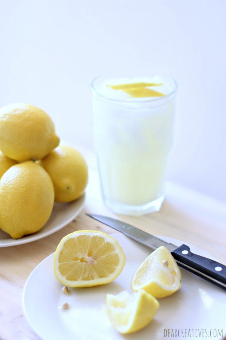 Lemonade Recipe - This is an easy recipe for fresh squeezed lemonade. It makes a big pitcher. The recipe for lemonade is adaptable. DearCreatives.com