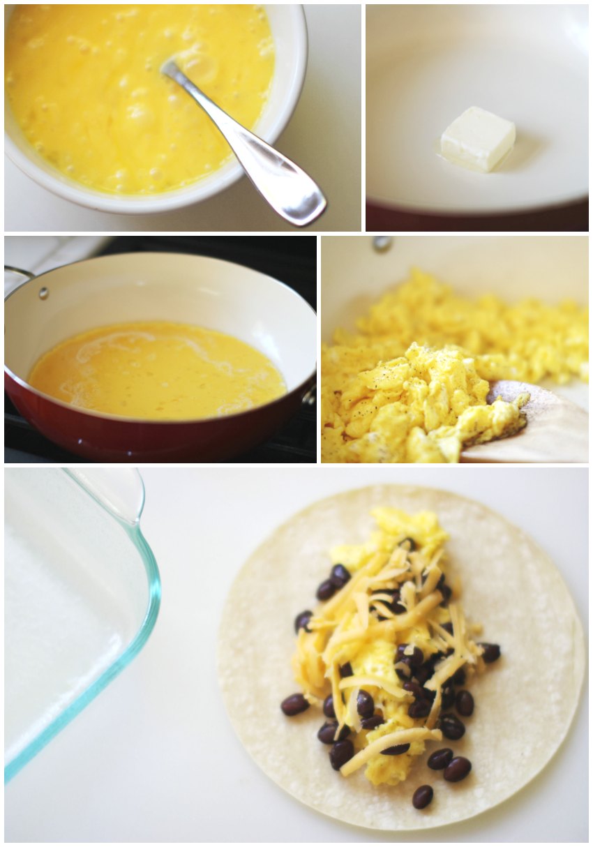 Steps for making the scrambled eggs for breakfast enchiladas