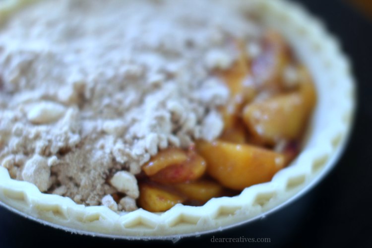 Peach Pie with crumb topping going on