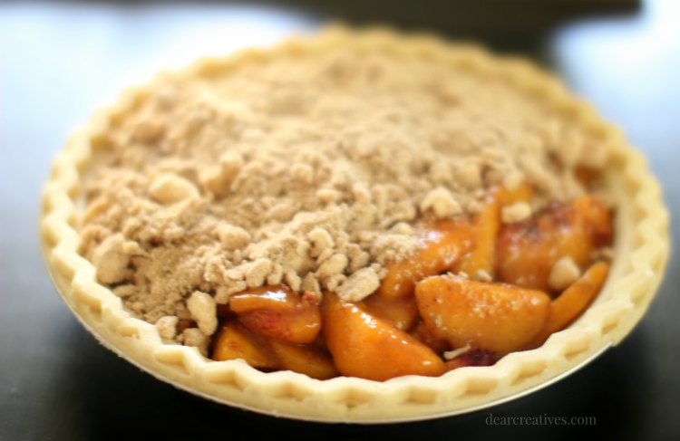 Peach Pie with crumb topping going on