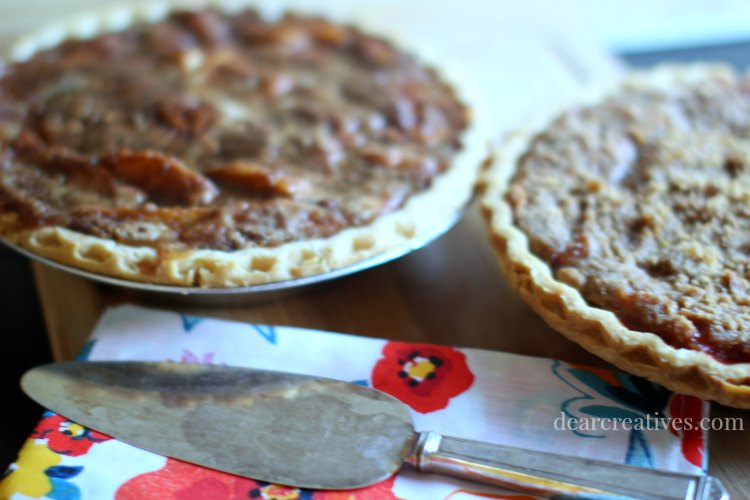 Peach pies cooling on the counter