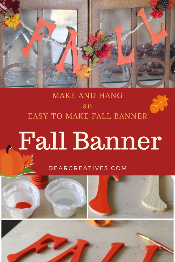 Are you looking for easy ways to decorate for fall? Make fall crafts and DIY decor like this DIY fall banner! This fall banner is made with rope/twine, faux flowers, wood letters, and is easy to make! DearCreatives.com
