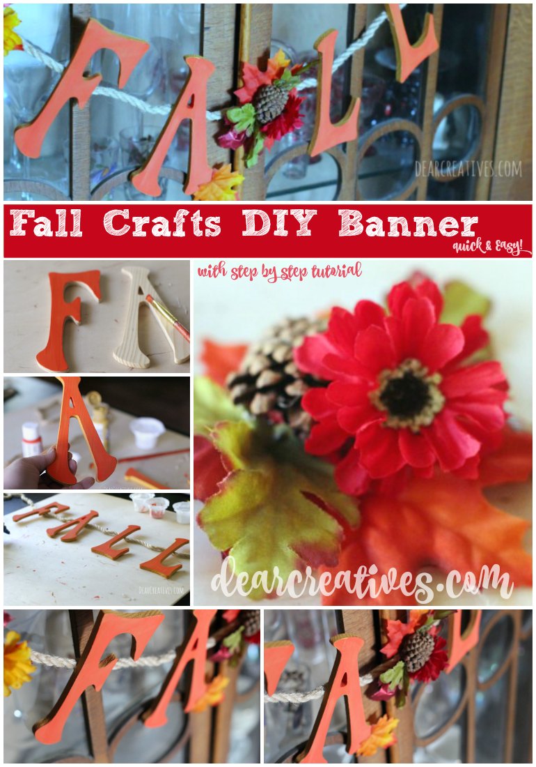 DIY Crafts Project Fall Banner with step by step tutorial for this quick and easy crafts project that anyone can do! Each step has an image to show you how to make your own, with a complete supply list for this banner or make one similar with the how to. 