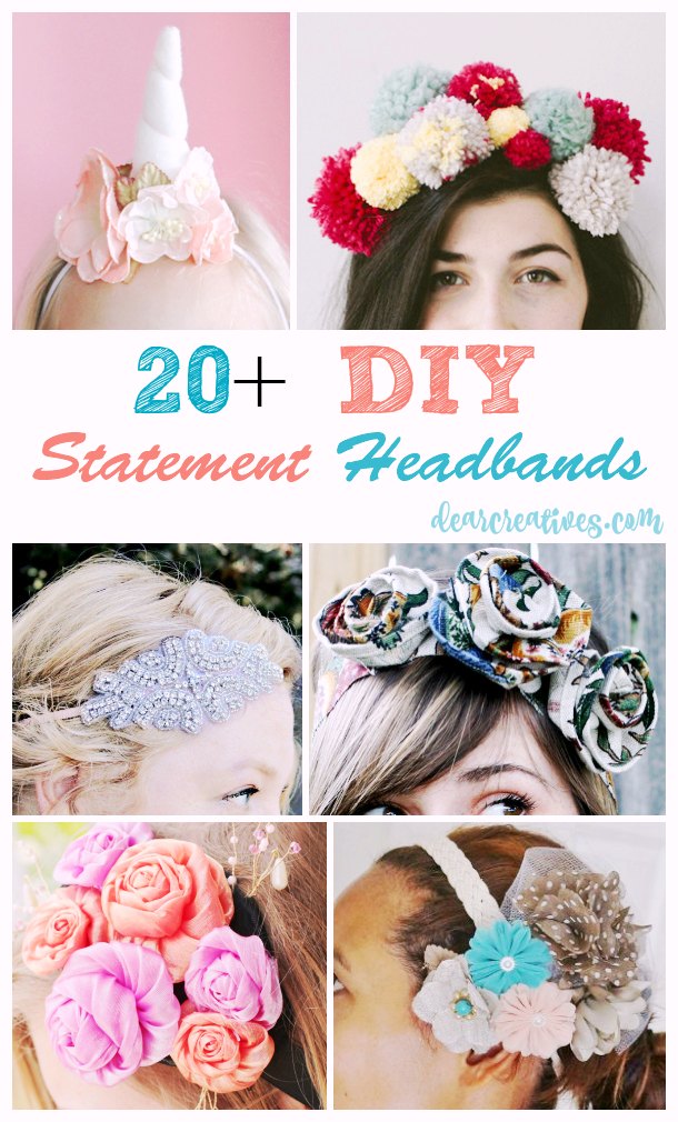 DIY headbands 20+ statement headbands you can choose to make easily in your home! Ideas are great from seasonal headbands to headbands to parties and even themed head bands. You'll love these fun and creative ideas for dressing up your hair with a headband. .