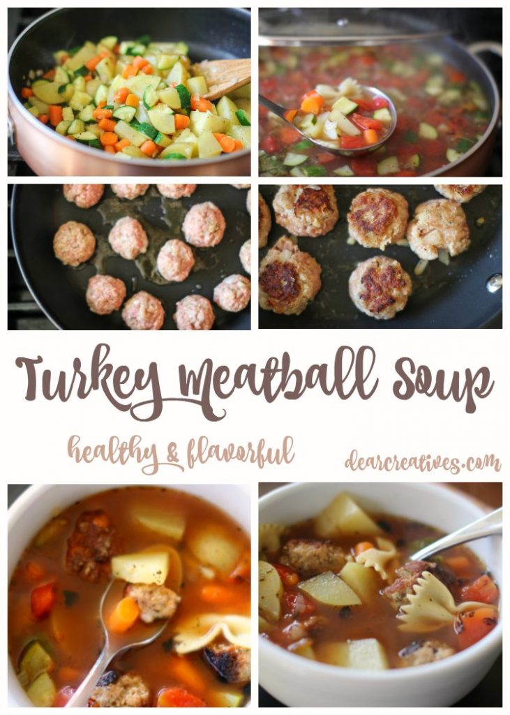 Turkey Meatball Soup - This is an easy recipe with turkey meatballs fresh vegetables and pasta noodles. Hearty, healthy. This is so flavorful and yet easy to make! DearCreatives.com s,