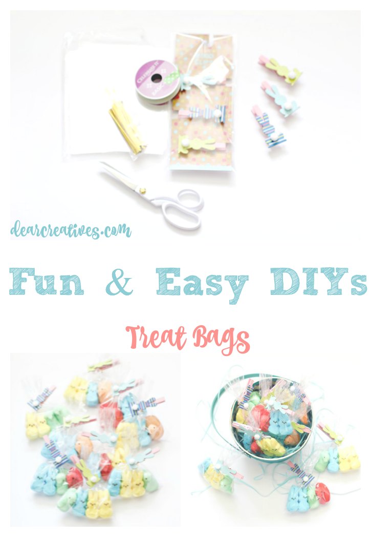 Fun and Easy DIYs Treat Bags. This is a quick project under 30 minutes that can be for a party, Easter or other celebration.You'll love how easy this Peeps DIY craft project is. #treatbags #party #Easter #easter #crafts #spring 