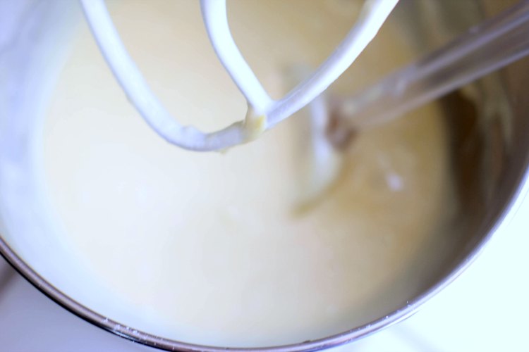 baking mixing cupcakes batter in a Kitchen Aid Mixer 