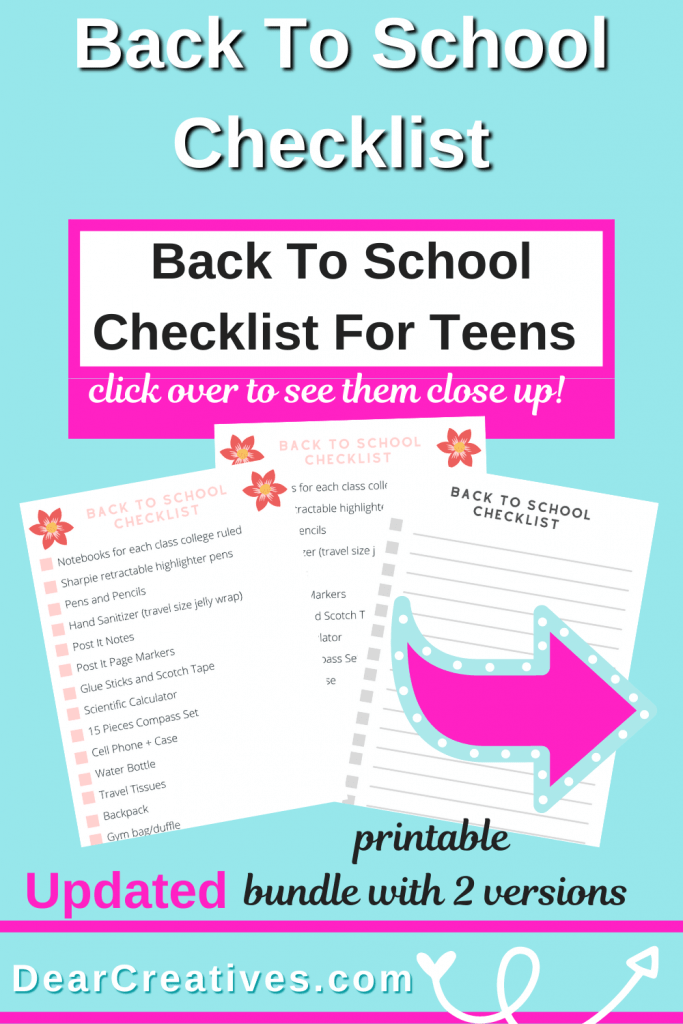 Back To School Checklist For Teens - Get the checklist for preteens and teens. Two printable versions to be ready for middle school and high school! DearCreatives.com