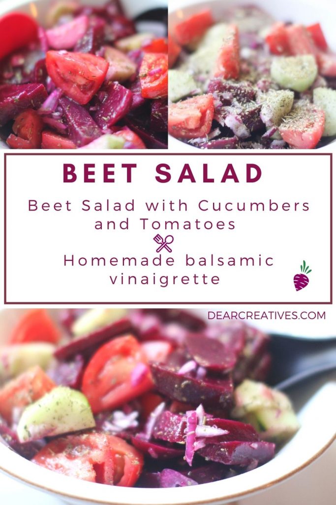 Beet Salad - Easy beet salad recipe - made with beets, cucumbers and tomatoes... Includes a homemade vinaigrette dressing. #beetsalad #beetsaladrecipe