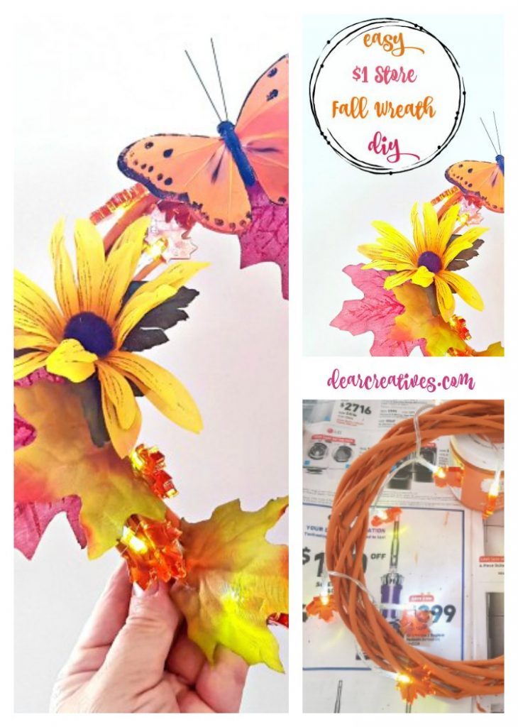 Easy and inexpensive way to decorate a wreath that doesn't look cheap. See this fall craft project, all our all grapevine wreath tutorials. Make one now! See how DearCreatives.com