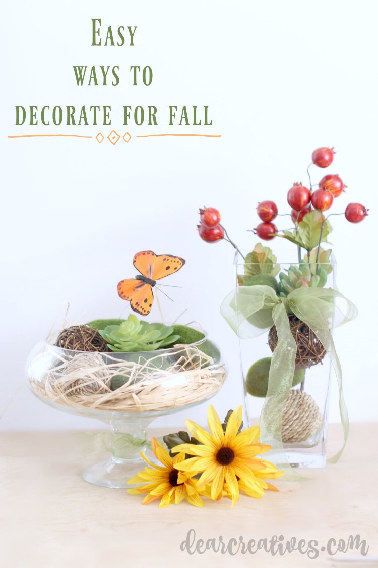 Easy DIY Centerpieces | Fall home decorations, easy ways to decorate for fall, and other seasonal décor ideas. You'll love these easy and affordable ideas for decorating your home. DearCreatives.com