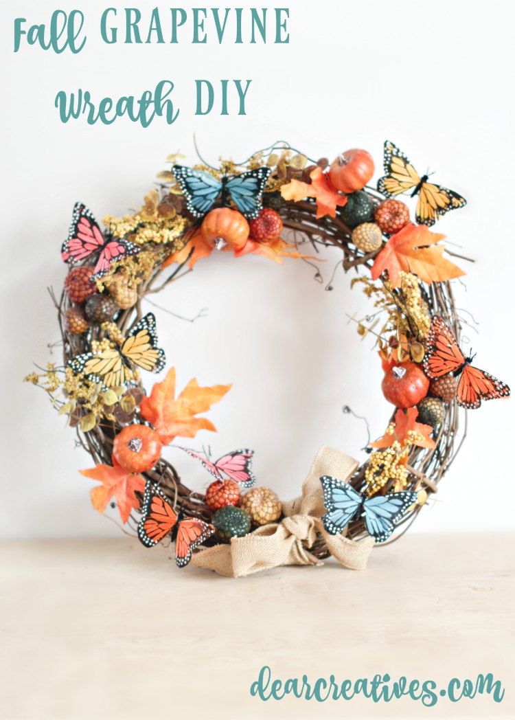 Grapevine Wreath Ideas- DearCreatives.com-This grapevine wreath tutorial also has a video to show you how easy it is to decorate your own grapevine wreath. Step by step tutorial and tips.