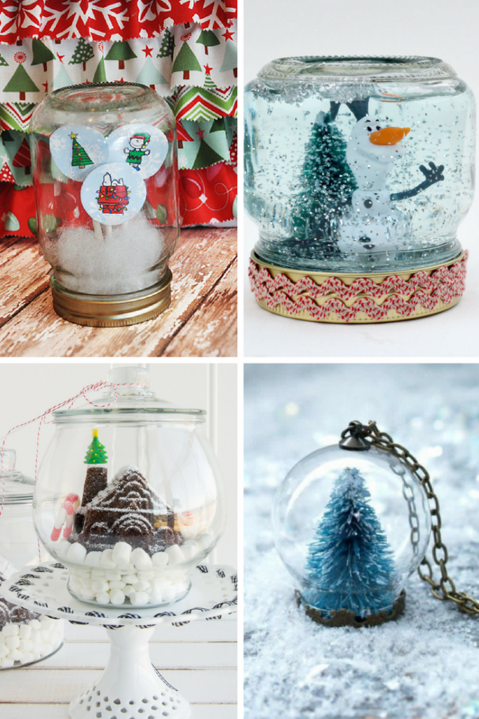Close up images of easy Snow Globe Crafts with a variety of winter, holiday and Christmas scenes inside