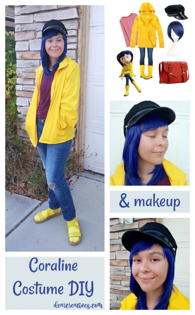 Coraline Costume DIY and Makeup See how to make this easy last minute costume for Halloween or Cosplay. Find out more at DearCreatives.com