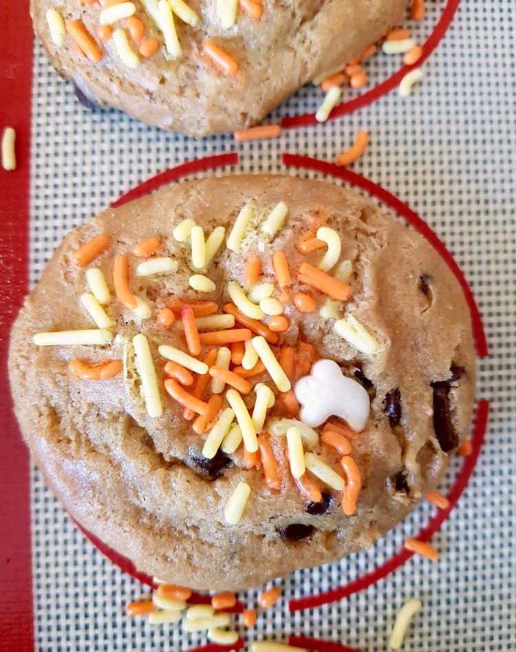 Easy Chocolate Chip Cookies decorated for Halloween